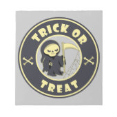 Trick oder Leckerbissen Halloween grimmigem Sensen Notizblock (Vorderseite)
