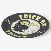 Trick oder Leckerbissen Halloween grimmigem Sensen Pappteller (Schrägansicht)