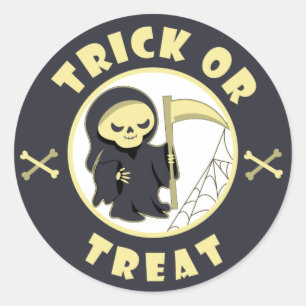 Trick oder Leckerbissen Halloween grimmigem Sensen Runder Aufkleber