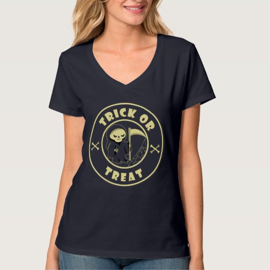 Trick oder Leckerbissen Halloween grimmigem Sensen T-Shirt (Vorderseite)