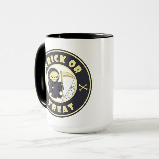 Trick oder Leckerbissen Halloween grimmigem Sensen Tasse (Vorderseite Links)