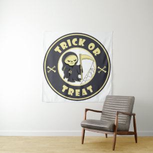 Trick oder Leckerbissen Halloween grimmigem Sensen Wandteppich