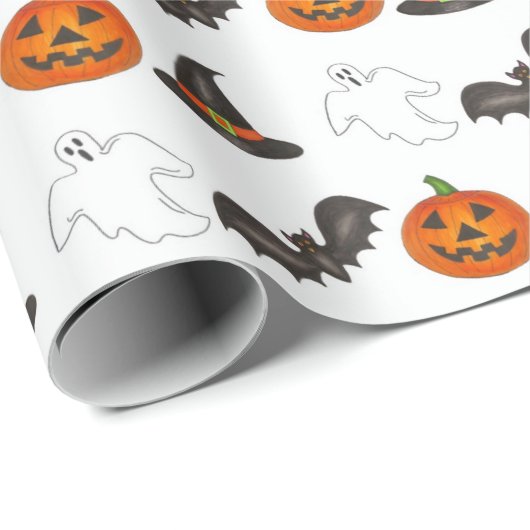 Trick-oder-Leckerei Halloween Bat Pumpkin Ghost He Geschenkpapier (Rolleneckpunkt)