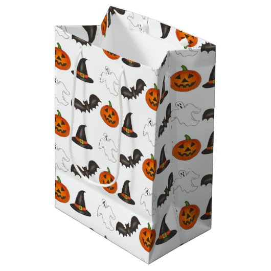 Trick-oder-Leckerei Halloween Bat Pumpkin Ghost He Mittlere Geschenktüte (Vorderseite Schrägansicht)
