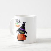 Trick-oder Leckerei-Halloween-Katze mit Kürbis Kaffeetasse (Vorderseite Links)