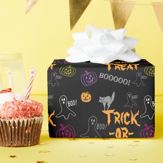 Trick-oder-Leckerei Halloween Pumpkin Ghost Cat Geschenkpapier (Geburtstagsparty)
