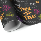 Trick-oder-Leckerei Halloween Pumpkin Ghost Cat Geschenkpapier (Rolleneckpunkt)