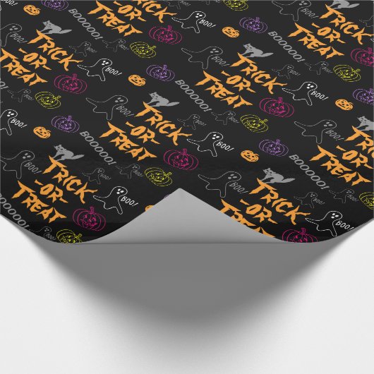 Trick-oder-Leckerei Halloween Pumpkin Ghost Cat Geschenkpapier (Ecke)