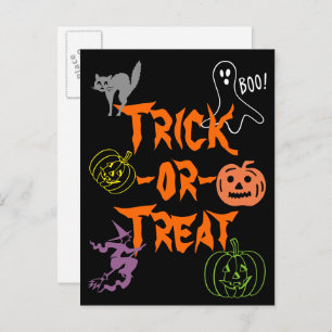 Trick-oder-Leckerei Halloween Pumpkin Ghost Hexe Postkarte