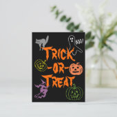 Trick-oder-Leckerei Halloween Pumpkin Ghost Hexe Postkarte (Stehend Vorderseite)