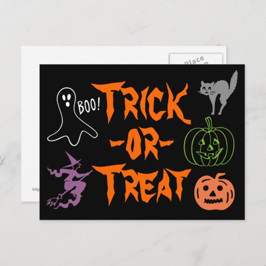 Trick-oder-Leckerei Halloween Pumpkin Ghost Hexe Postkarte (Vorne/Hinten)