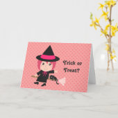Trick oder Leckerei mit glücklicher Mädchen-Hexe Karte (Gelbe Blume)