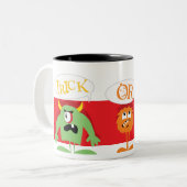Trick-oder Leckerei-Monster Zweifarbige Tasse (Vorderseite Links)