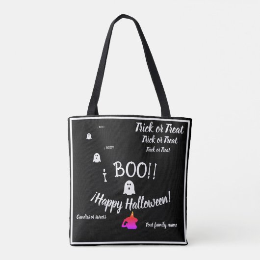 Trick oder Leckerei, Name, halloween personalisier Tasche (Rückseite)