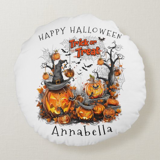 Trick oder Leckereien Ich Halloween Pumpkin Rundes Kissen (Rückseite)
