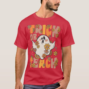 Trick oder lehren Groovy Ghost Vintage Blume Schwe T-Shirt