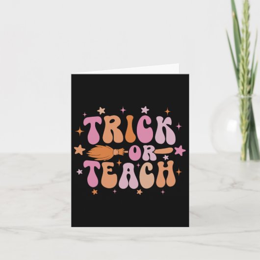 Trick oder lehren Retro Groovy Halloween Shirt für Karte (Vorderseite)