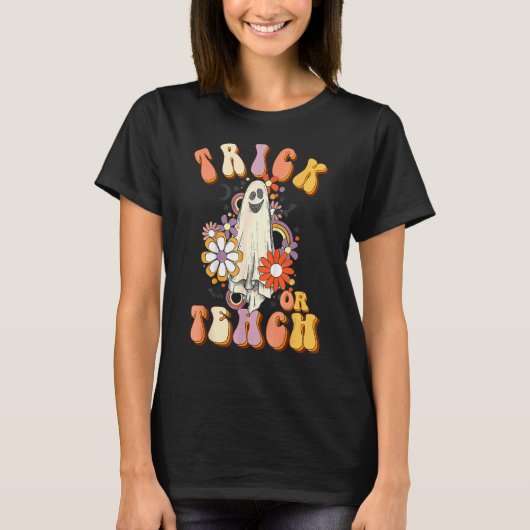 Trick oder lehren Retro Groovy Lehrer Halloween Fl T-Shirt (Vorderseite)
