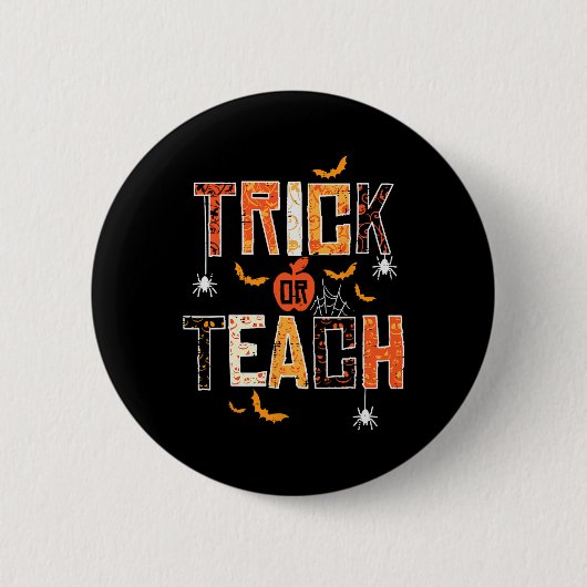Trick oder lehren Retro Halloween Lehrerin Frauen Button (Vorderseite)