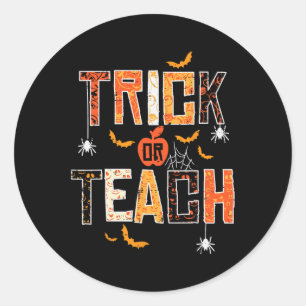 Trick oder lehren Retro Halloween Lehrerin Frauen Runder Aufkleber