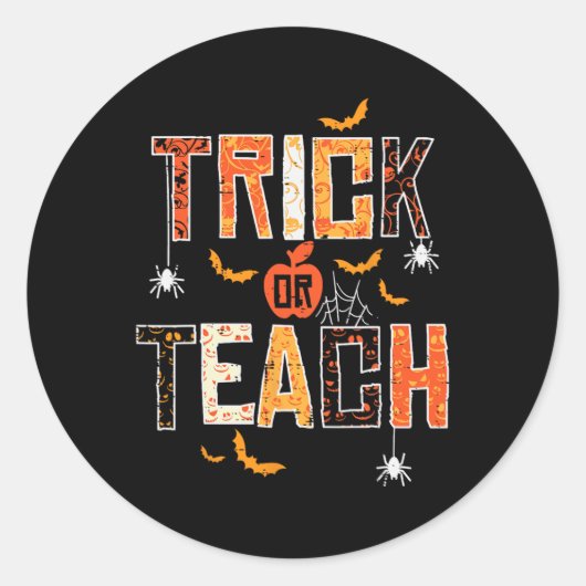 Trick oder lehren Retro Halloween Lehrerin Frauen Runder Aufkleber (Vorderseite)