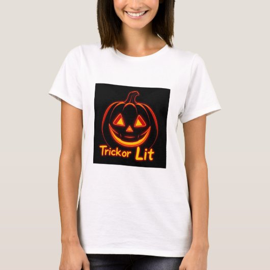 Trick oder Lit - Neon Pumpkin Face Halloween T-Shirt (Vorderseite)