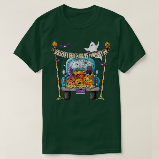 Trick oder Lust auf lustige Kürbiswagen glücklich  T-Shirt (Design vorne)