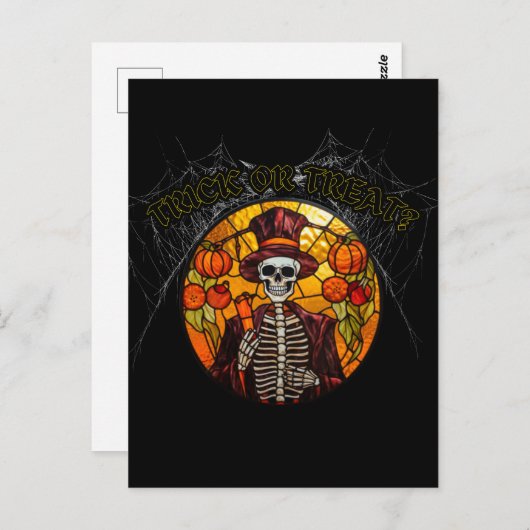 Trick oder Lust? Halloween, Buntglas Postkarte (Vorne/Hinten)
