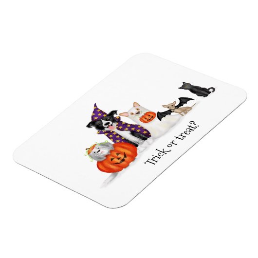 Trick oder Lust? Hunde im Halloween-Kostümmagnet Magnet (Linke Seite)