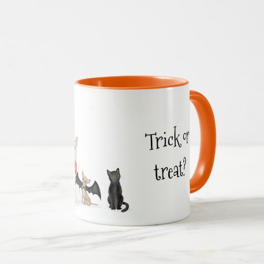 Trick oder Lust? Hunde in Halloween-Kostümen Tasse (VorderseiteRechts)