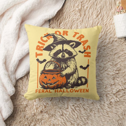 Trick oder Müll Funny Raccoon Halloween Vintag Kissen (Decke)