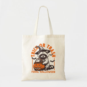 Trick oder Müll Funny Raccoon Halloween Vintag Tragetasche