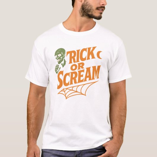 Trick oder Schrei - Retro Zombie Halloween Art T-Shirt (Vorderseite)