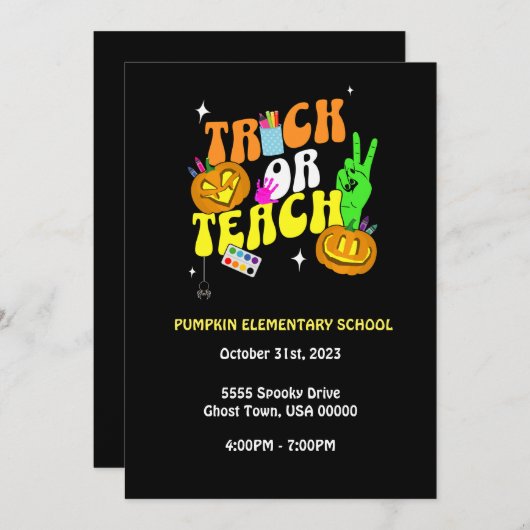 Trick oder Teach Editable Pumpkin Einladung (Vorne/Hinten)