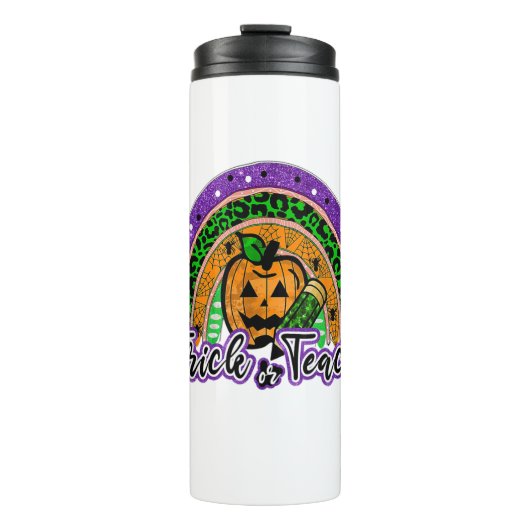 Trick oder Teach Funny Rainbow Pumpkin Lehrer Hall Thermosbecher (Vorderseite)
