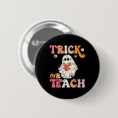 Trick oder Teach Groovy Halloween Retro Floral Gho Button (Vorne & Hinten)
