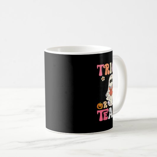 Trick oder Teach Groovy Halloween Retro Floral Gho Kaffeetasse (VorderseiteRechts)
