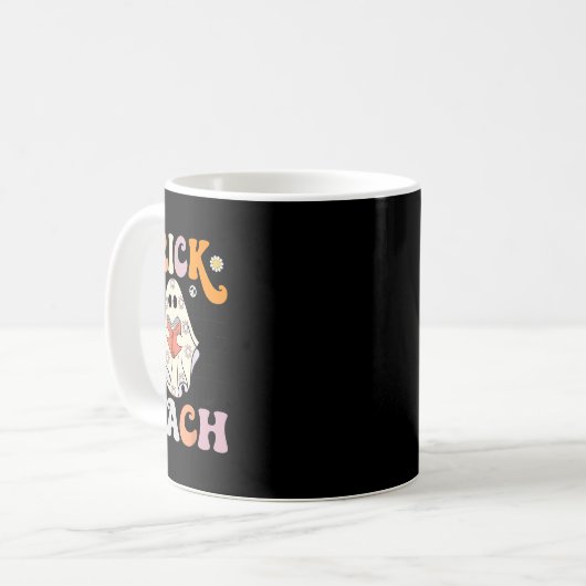 Trick oder Teach Groovy Halloween Retro Floral Gho Kaffeetasse (Vorderseite Links)