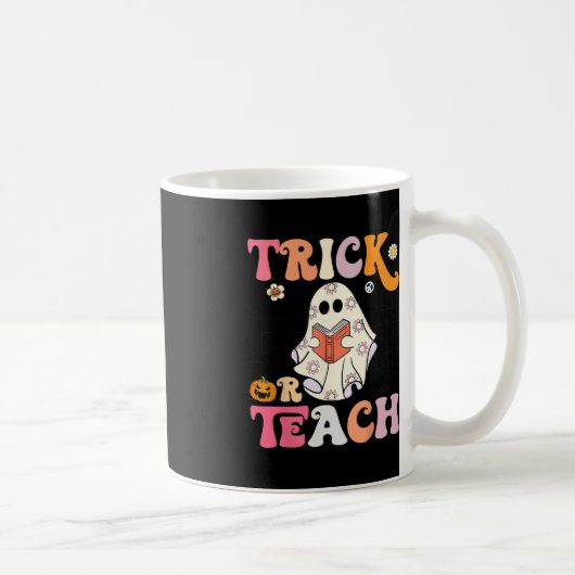 Trick oder Teach Groovy Halloween Retro Floral Gho Kaffeetasse (Rechts)