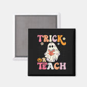 Trick oder Teach Groovy Halloween Retro Floral Gho Magnet (Vorderseite/Rückseite)