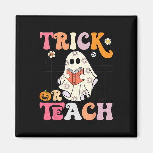 Trick oder Teach Groovy Halloween Retro Floral Gho Magnet
