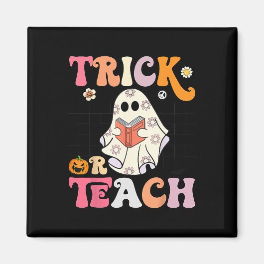 Trick oder Teach Groovy Halloween Retro Floral Gho Magnet (Vorne)