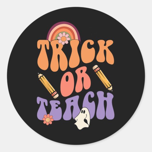 Trick oder Teach Retro Fall Halloween Kostüme Teac Runder Aufkleber (Vorderseite)