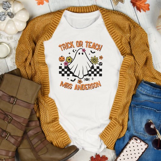 Trick oder Teach Retro Ghost Lehrer Halloween T-Shirt