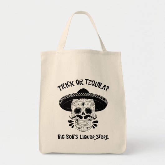 Trick oder Tequila Sugar Skull Halloween Promo Tragetasche (Vorne)