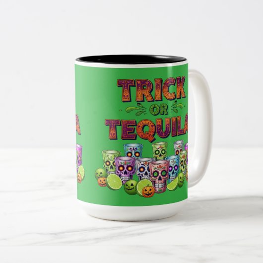 Trick oder Tequila-T-Shirt Zweifarbige Tasse (VorderseiteRechts)