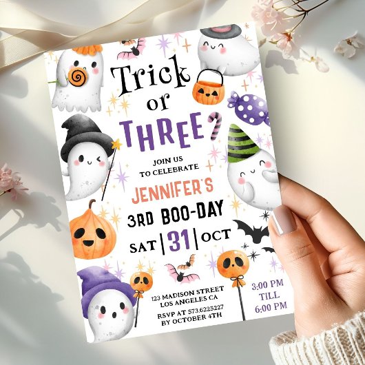 Trick oder Three! Niedlich Ghosts Halloween 3. Geb Einladung