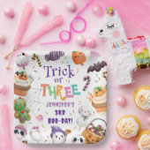 Trick oder Three! Niedliches Lila Halloween 3. Geb Pappteller (Party)