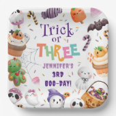 Trick oder Three! Niedliches Lila Halloween 3. Geb Pappteller (Vorderseite)