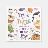 Trick oder Three! Niedliches Lila Halloween 3. Geb Serviette (Vorderseite)